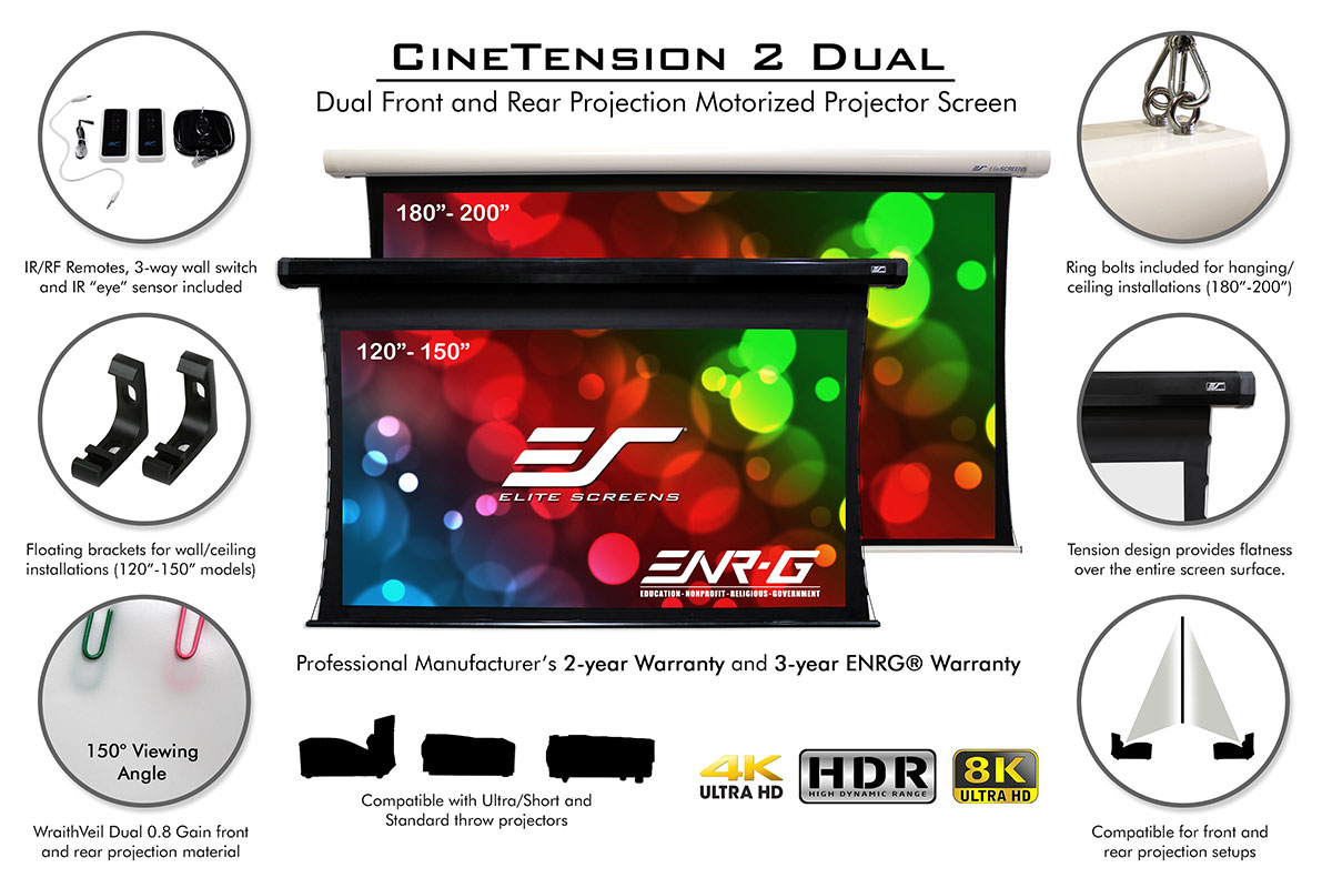 Elite Screens CineTension 2 Dual, 2-Way Electric Projection Screen at the Beverly Hills Playhouse