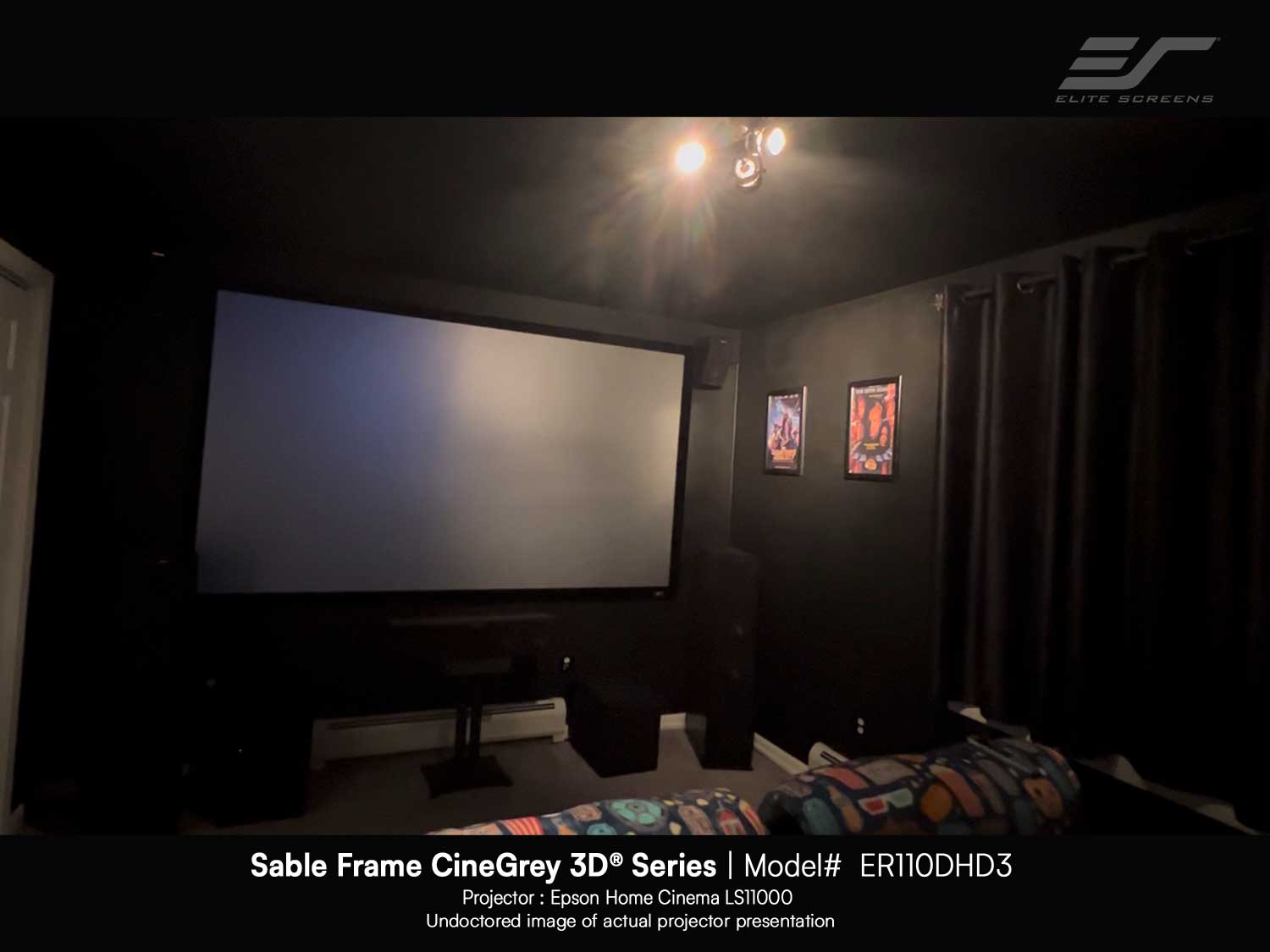 110" Sable Frame CineGrey 3D® ALR /CLR® Fixed Frame Projection Screen w/Epson Home Cinema LS11000