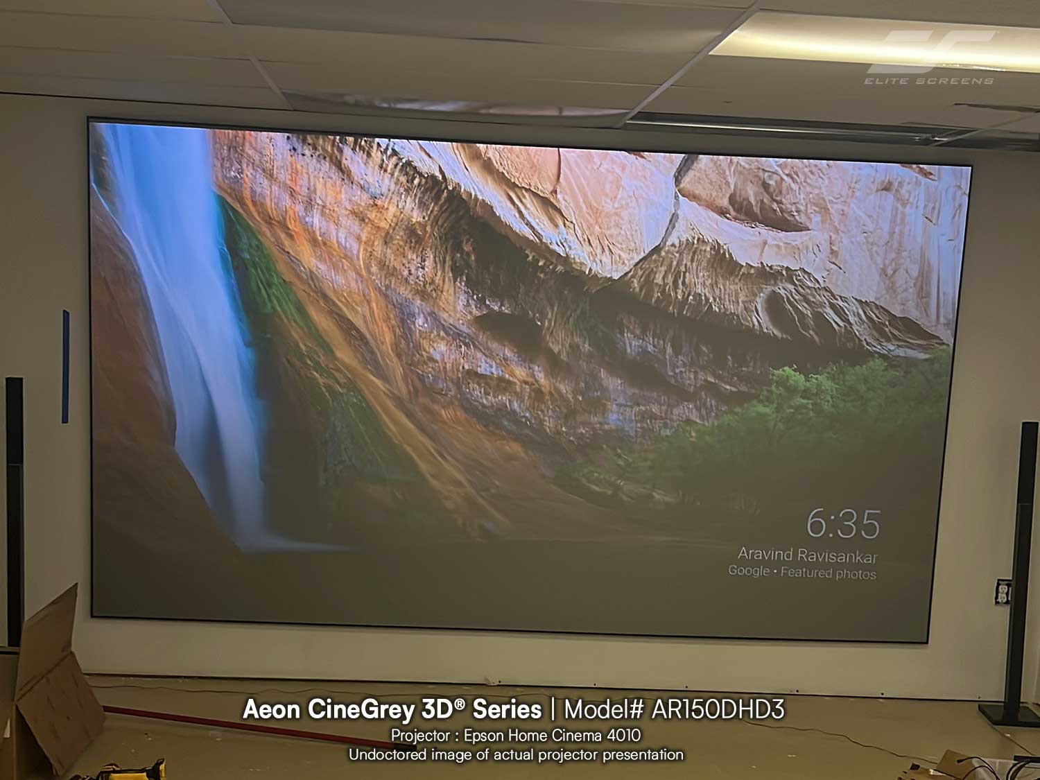 150" Aeon CineGrey 3D CLR/ALR Ceiling Ambient Light Rejecting Screen w/Epson Home Cinema 4010