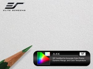 Elite Screens projector screen with ISF certification and 4K support.