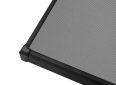 Projection screen with sleek black frame and textured surface for clear image display.