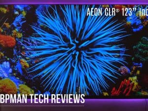 Elite Screens Aeon CLR® Series 123" projector screen for vibrant, high-contrast displays.