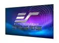 Elite Screens projector screen with vibrant graphics and logo for home theater setup.