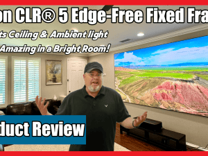 High-quality Aeon CLR® 5 Series projector screen with edge-free design for bright, immersive viewing.