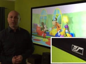 Elite Screens ezFrame CineGrey 5D® Series projector screen for enhanced color accuracy.