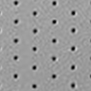 Projection screen fabric with perforations for sound transparency.