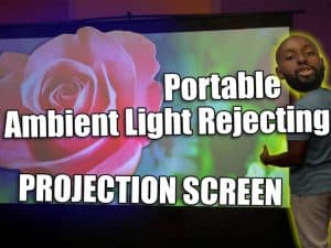 Portable projection screen with ambient light rejection for clear images.