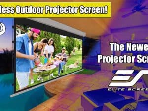 Wireless outdoor projector screen for yard entertainment.