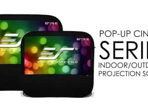 Portable pop-up projector screens for indoor and outdoor home theater setups.