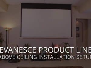 Evanesce AcousticPro UHD Series ceiling-mounted projector screen in a home theater.