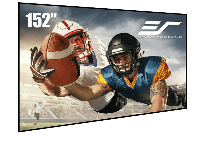 Large 150-inch football game projection screen for home entertainment.