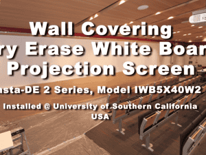 Wall covering dry erase whiteboard projection screen for presentations and teaching.