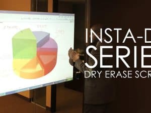 Interactive Insta-DE Series dry erase projector screen for presentations and collaboration.