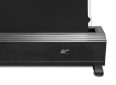 Elite Screens projector screen with sleek black casing and adjustable foot for easy setup.