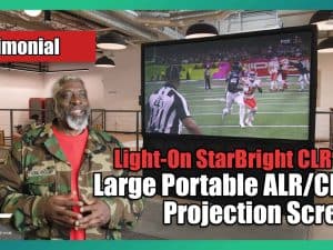 Large portable ALR/CLR projection screen for bright environments.