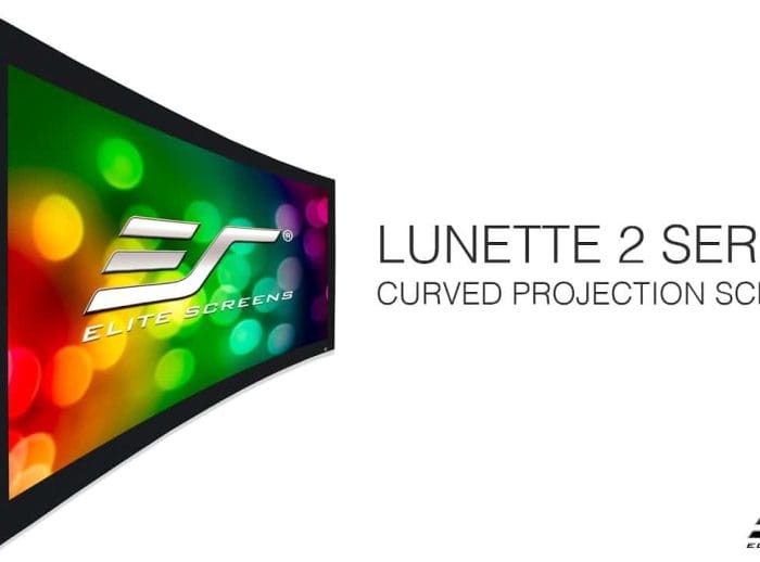 Lunette 2 Series Curved Projection Screen Elite Screens Lunette 2 Series curved projector screen for immersive viewing.