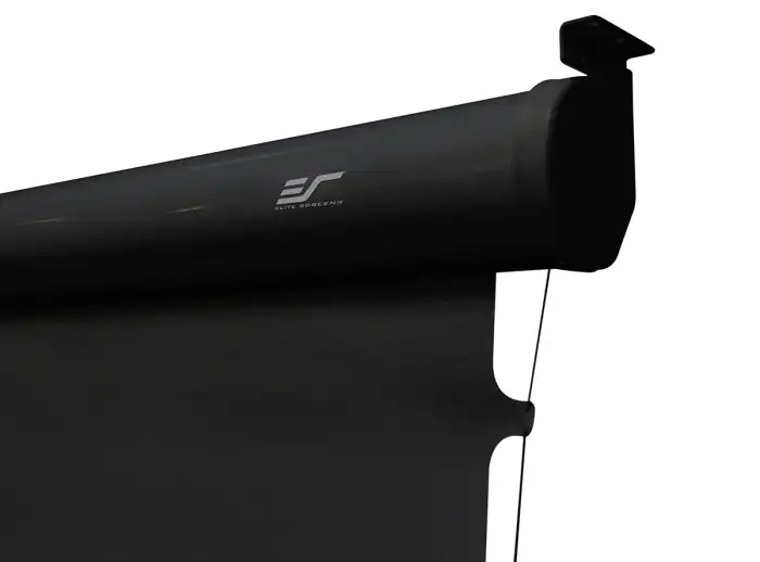Elite Screens Projector Screen for Home Theater Elite Screens projector screen with black casing and pull-down design.