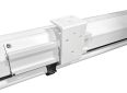 Motorized projector screen mounting hardware for home theater setups.