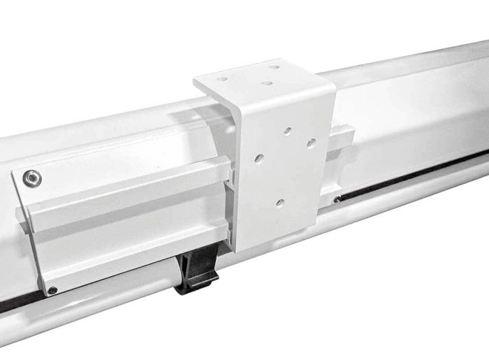 Motorized projector screen mounting hardware for home theater setups. Motorized projector screen mounting hardware for home theater setups.