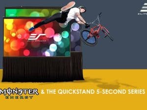 High-quality projector screen from Elite Screens' QuickStand 5-Second Series for presentations and e.
