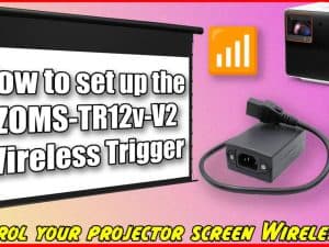 Tutorial image showing ZOMS TR12V V2 wireless trigger setup for projectors.