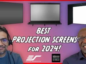 Elite Screens projector screens showcased at Summer Showcase 2024 event.