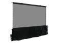 Elite Screens projector screen with black skirt for home theater and presentations.