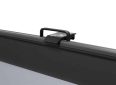 Portable projector screen with handle for easy transport and setup.