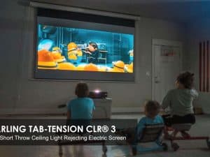 Quality Starling Tab-Tension CLR® 3 electric projector screen for bright, clear images in home theat.