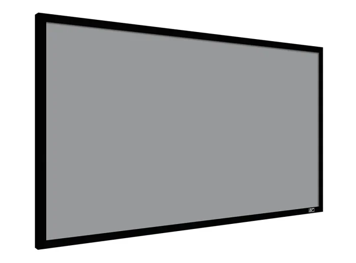 Elite Screens Projector Screen for Home Theater Large Elite Screens projector screen with black frame for home theater setup.