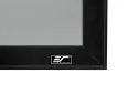 Close-up of Elite Screens projector screen frame with logo.