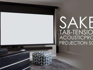 High-quality Saker Tab-Tension AcousticPro UHD projection screen for home theaters.