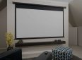 Motorized projector screen for home theater and presentations.