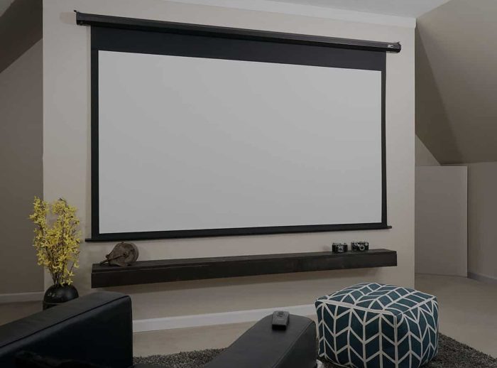 Elite Screens Motorized Projector Screen Motorized projector screen for home theater and presentations.