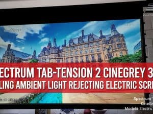 Quality Spectrum Tab-Tension 2 CineGrey 3D® electric projector screen for home theaters.