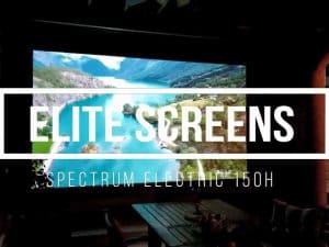 Projection screen displaying a scenic mountain landscape.