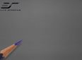 Gray projector screen surface with a purple pencil pointing at it.