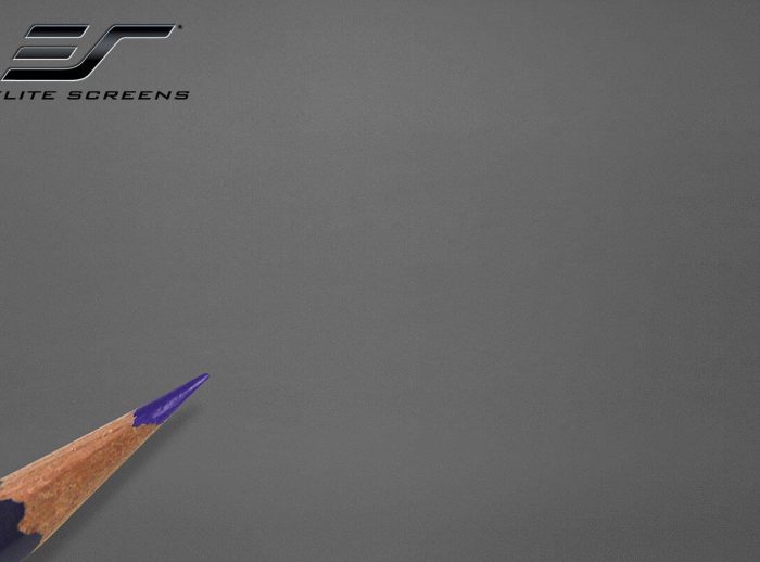 Gray projector screen surface with a purple pencil pointing at it.