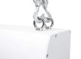 Heavy-duty projector screen mounting hardware with secure hooks and chains.