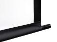 Projection screen with black casing and mounting pole.