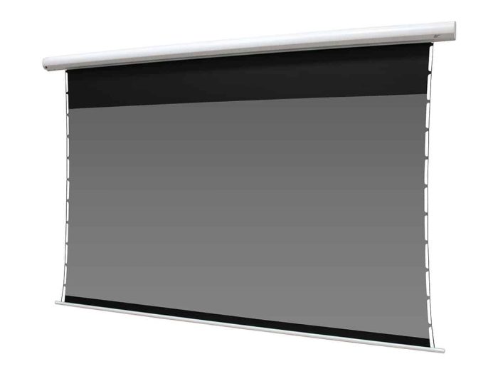Projection Screen for Home & Business Use Projection screen with sleek black border and adjustable mount for home theater or professional pres.