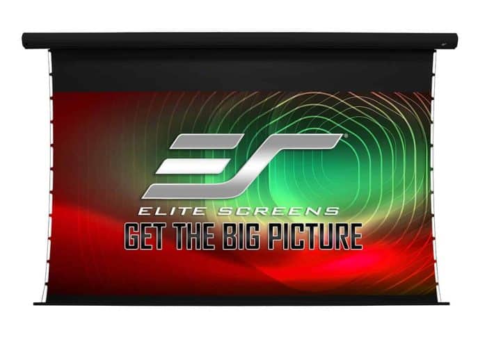 Elite Screens Starling CLR® Motorized Projection Screen Elite Screens 121" Starling Tab-Tension CLR® ceiling projection screen for bright rooms.