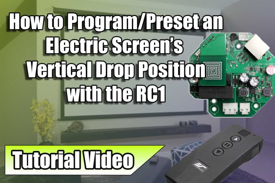 How to preset or program an electric screen’s vertical drop position with the RC1