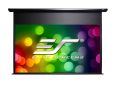 Projection screen with Elite Screens branding and vibrant, colorful background.