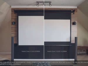 Dual series projector screen for home theater with tension system.