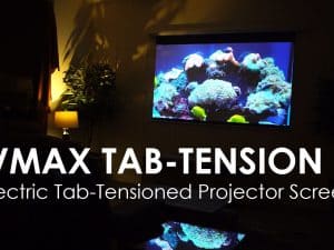 VMAX Tab-Tension 3 Series electric projector screen for home theaters.