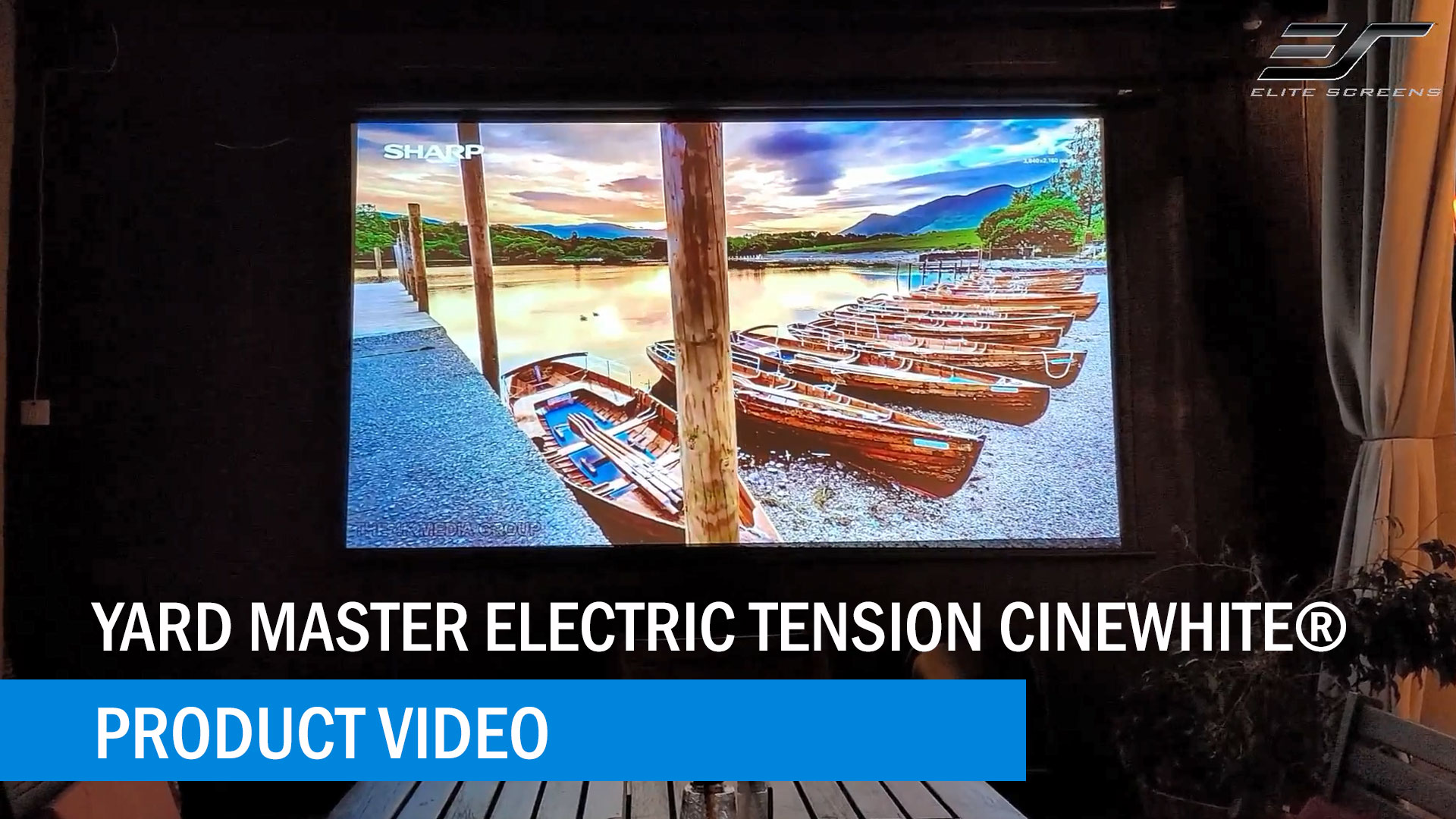 Elite Screens YardMaster Electric Tension CineWhite Indoor/Outdoor Projection Screen