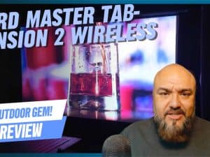 Yard Master Tab-Tension 2 Wireless projector screen for outdoor home theaters.