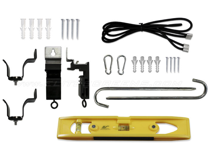 YardMaster_Electric_AccessoriesKit Installation Kit - Anchors and Screws | Flush wall/ceiling Brackets | Magnetic Weight Bar Brackets | Curved Nails | Elastic String | Hooks | Bubble Leveler