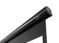 Black projector screen mount for home theater or presentation setups.
